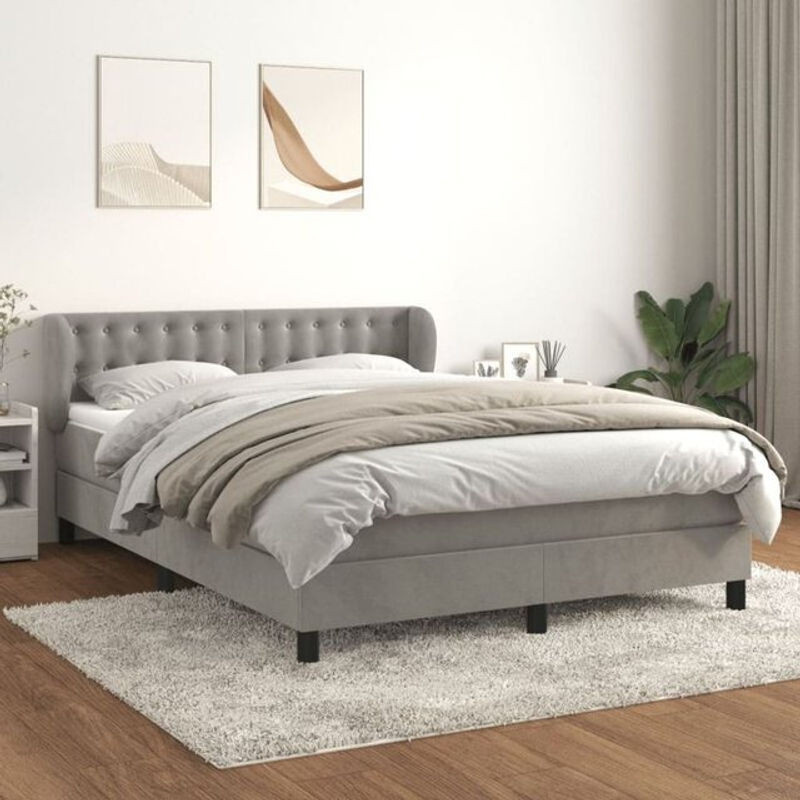 Vidaxl Boxspringbett mit Matratze aus Samt in Grau, B/T/H: 140 x 190 x 88 cm - Bild 1