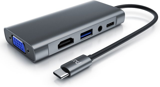 Primewire 5 in 1 USB 3.2 Gen1 Typ C Hub mit VGA Adapter, 4K HDMI, USB Typ A und USB Typ C PD Ladeport in Grau - Bild 1