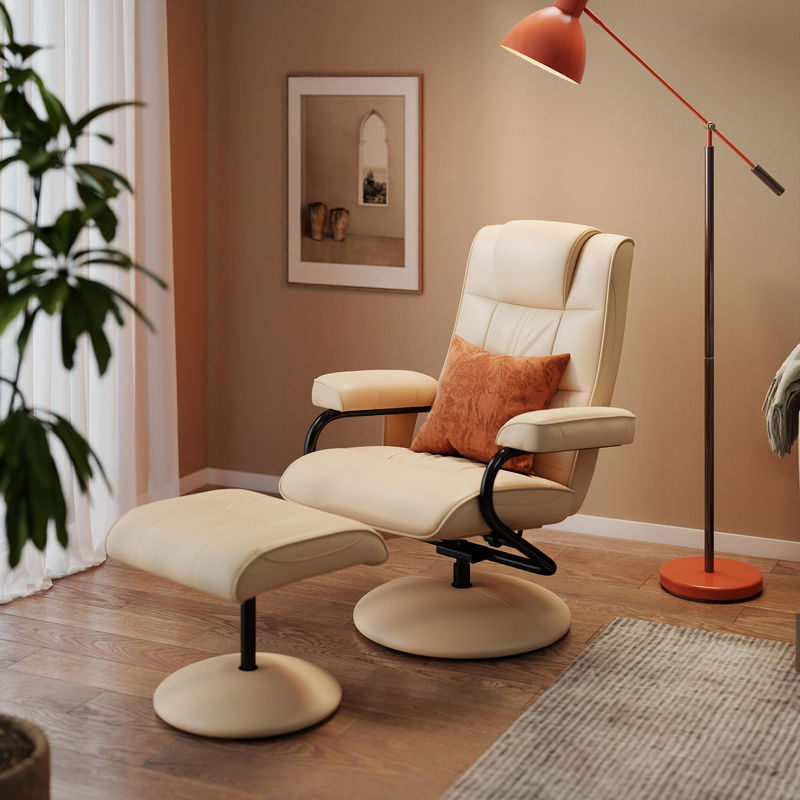 HOMCOM Relaxliege mit Massagefunktion und Hocker aus Kunstleder in Cremeweiß, B/T/H: 77 x 84 x 95 cm - Bild 2