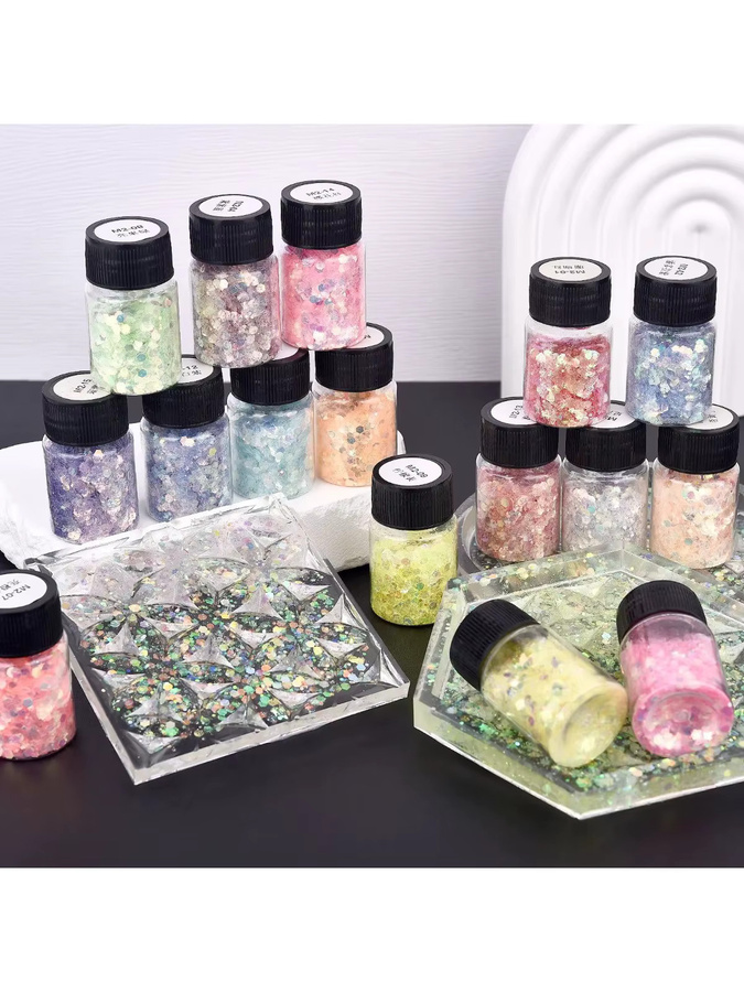 16-farbige leuchtende Pailletten in Multicolour für DIY-Epoxidharz, Schmuckherstellung und Nagelkunst - Bild 7