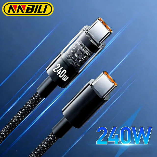 NNBILI USB-C zu USB-C Schnellladekabel 240W transparentes Typ-C Kabel für iPhone, Macbook und iPad - Bild 1