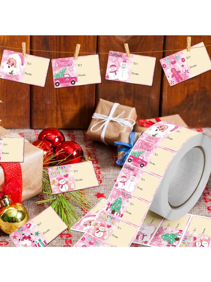TYFYO Weihnachts-Namensschild-Aufkleber in Rosa, 210 Stück selbstklebende Etiketten für Weihnachtsgeschenke und Verpackungsdekoration - Bild 6