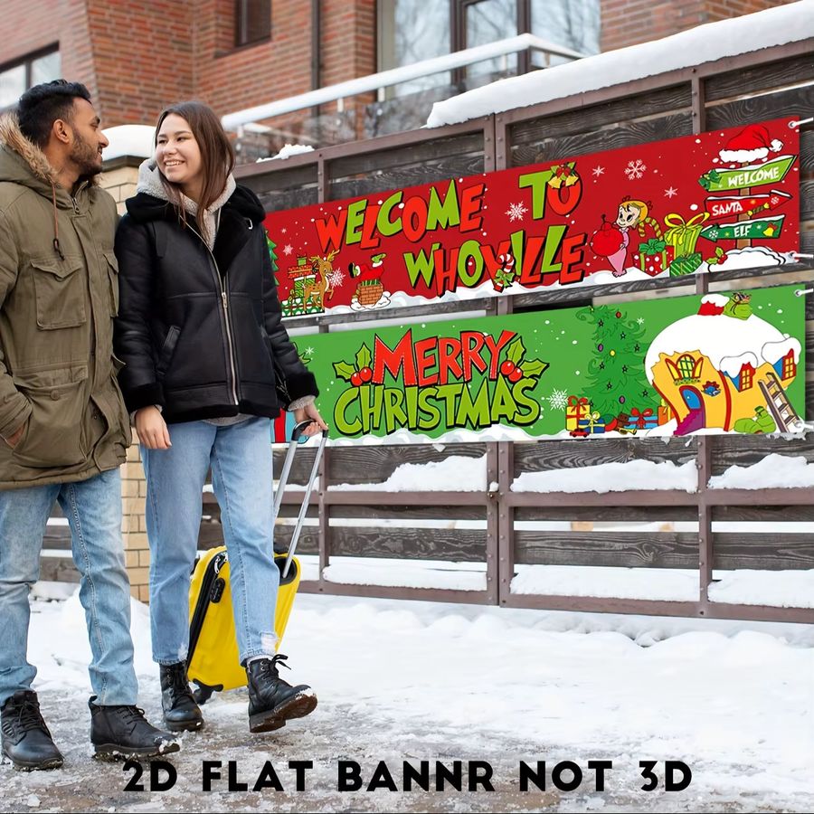 VIKAMA Weihnachts-Willkommensbanner Happy Christmas als Hofschild für deine Neujahrsparty-Dekoration, Multicolor, Breite: 150 cm, Höhe: 30 cm - Bild 6