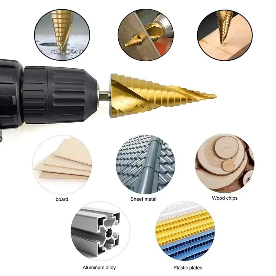 Baota Titanbeschichteter Stufenbohrer mit Sechskantschaft und Spiralnut in Gold - Bild 3