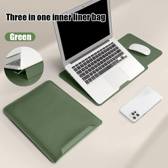 Drei-in-Eins Laptoptasche mit integriertem Ständer für Apple MacBook, Lenovo, Huawei, Xiaomi und ASUS Notebooks, Farbe: Grün - Bild 1
