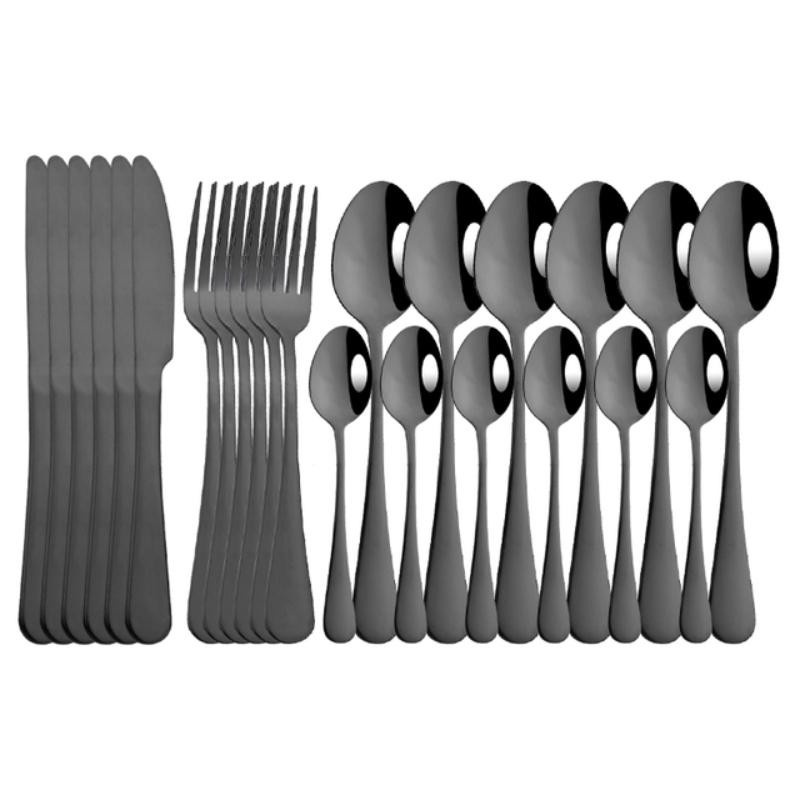 VEG HOME 24-teiliges Edelstahl-Besteck-Set mit Besteckhalter in Silber und Schwarz - Bild 3