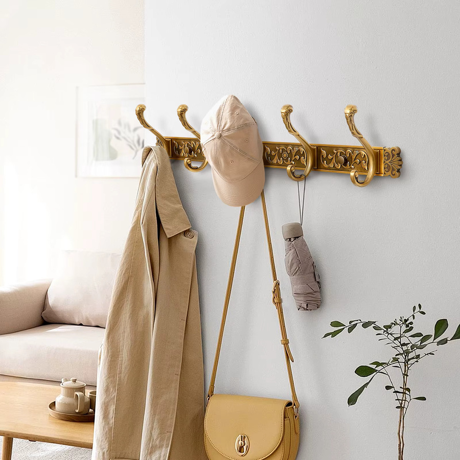 Wandgarderobe everso Vintage-Kleiderbügel mit 5 Haken aus Metall in Gold glänzend - Bild 2