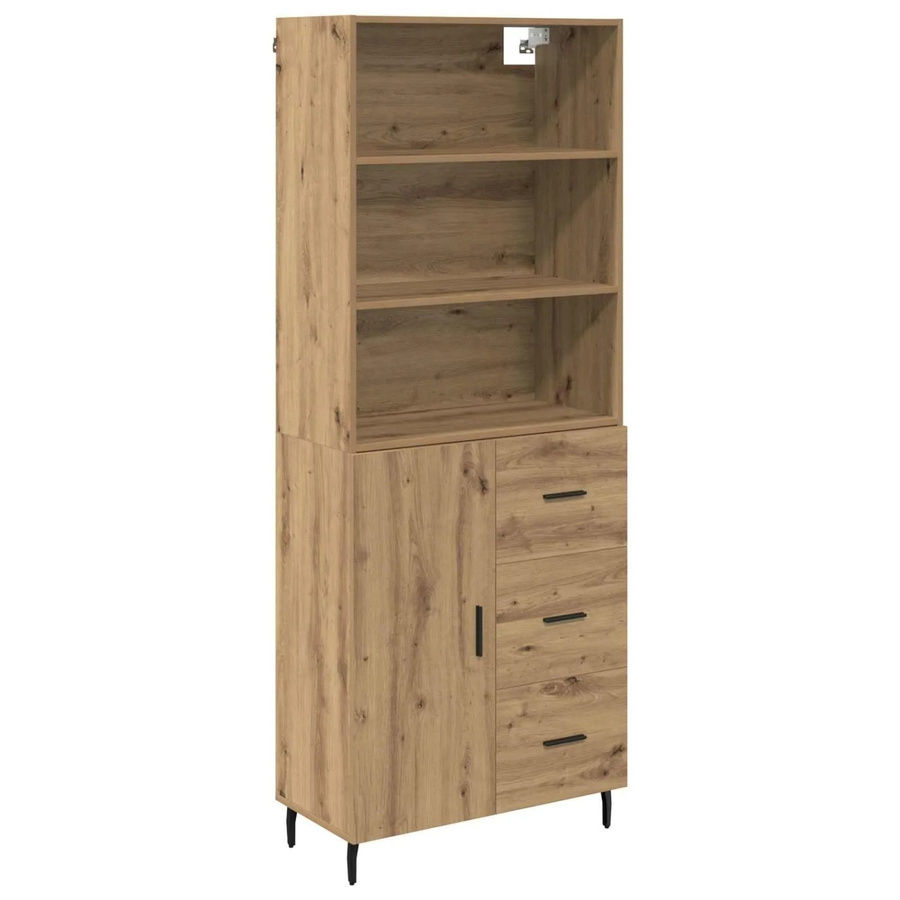 vidaXL Highboard Artisan-Eiche mit Glastüren und Schubladen, Farbe Braun, B/T/H: 69,5 x 34 x 180 cm - Bild 2