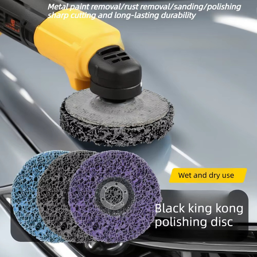 Poly-Korallen-Schleifstreifenrad in Violett zur Lackreinigung und Rostentfernung für Metalloberflächen mit Durchmessern von 100mm, 115mm oder 125mm - Bild 2