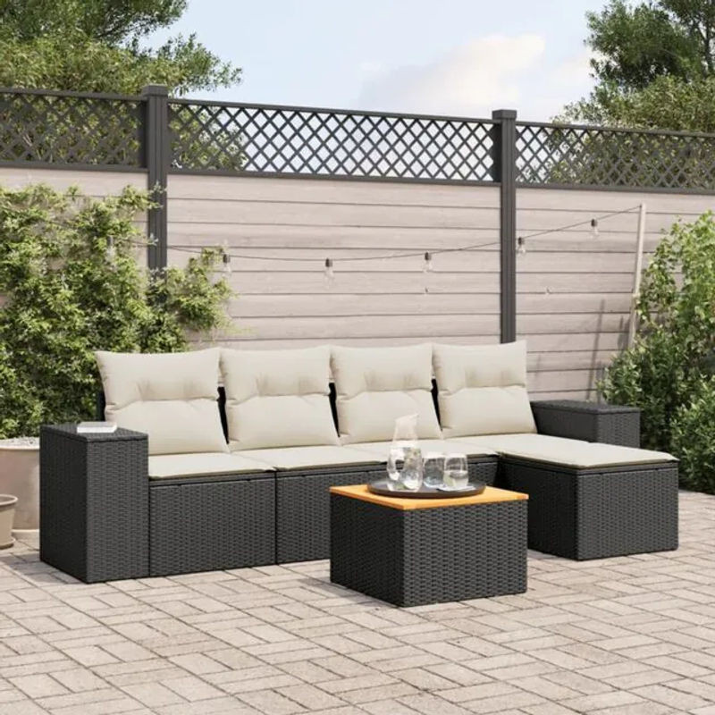 VIDAXL 6-teilige Garten-Sofagarnitur aus Polyrattan mit Kissen in Schwarz und Beige - Bild 1