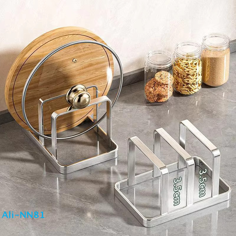 SHNGki Küchenorganizer aus Edelstahl in Silber für Topfdeckel und Schneidebretter als platzsparendes Arbeitsplattenregal - Bild 2