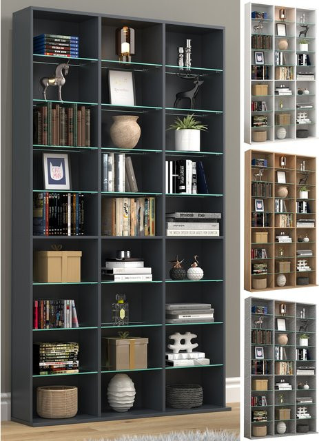 VCM Zilas XL Standregal aus Holz und Glas als Bücherregal und Raumteiler mit höhenverstellbaren Regalböden, B/T/H: 102 x 23 x 181 cm - Bild 1