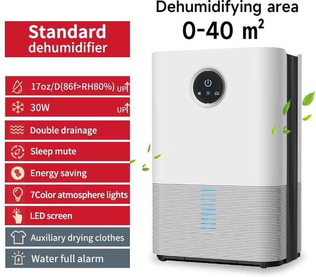 HMC Tragbarer Luftentfeuchter in Weiß mit automatischer und manueller Entwässerung für Zuhause, Schlafzimmer und Büro - Bild 1