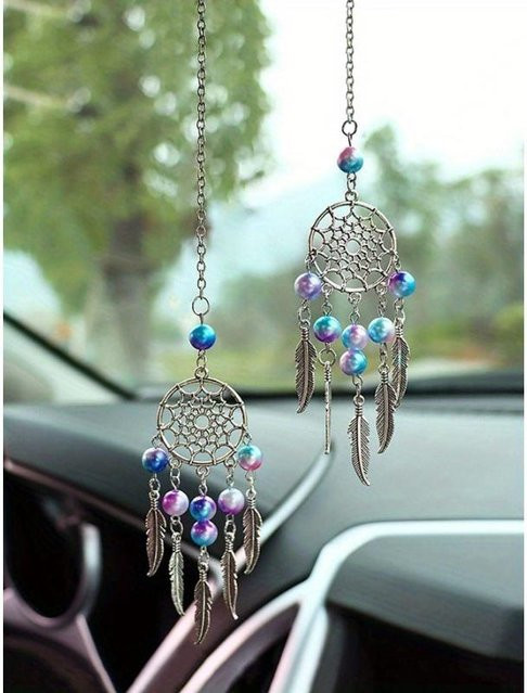 2er-Set SZwatch Feder Traumfänger Windspiel Anhänger in Bunt für Auto Rückspiegel und Heimdekoration im Boho-Stil - Bild 1