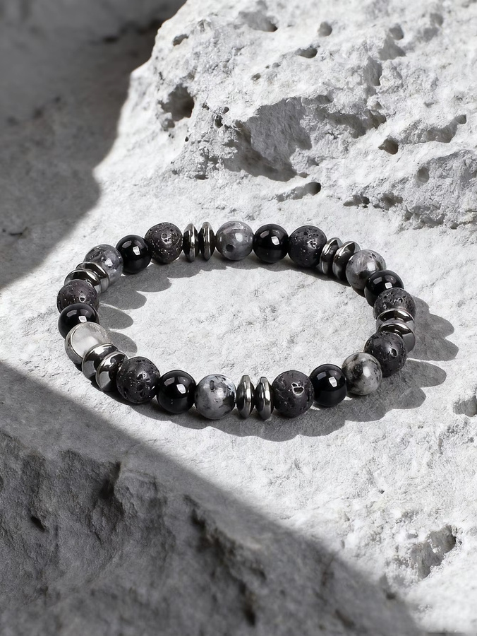 EmbraceNature Naturstein-Armband, Labradorit, Onyx, Lavastein, Unisex, Schwarz - Bild 5