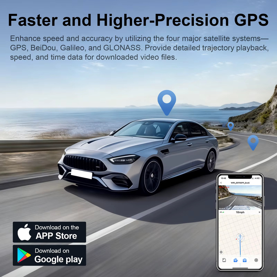 Mangoal 4K Dashcam für Mercedes Benz E-Klasse Gen6 W214 AMG E53 (2022-2026) mit GPS und WLAN sowie App-Steuerung in Schwarz - Bild 4