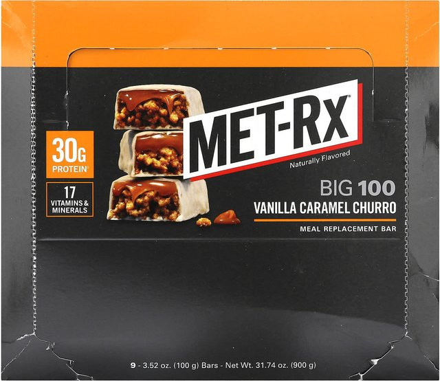 MET-Rx Big 100 Mahlzeitenersatzriegel Vanille-Karamell-Churro 9 x 100 g - Bild 1