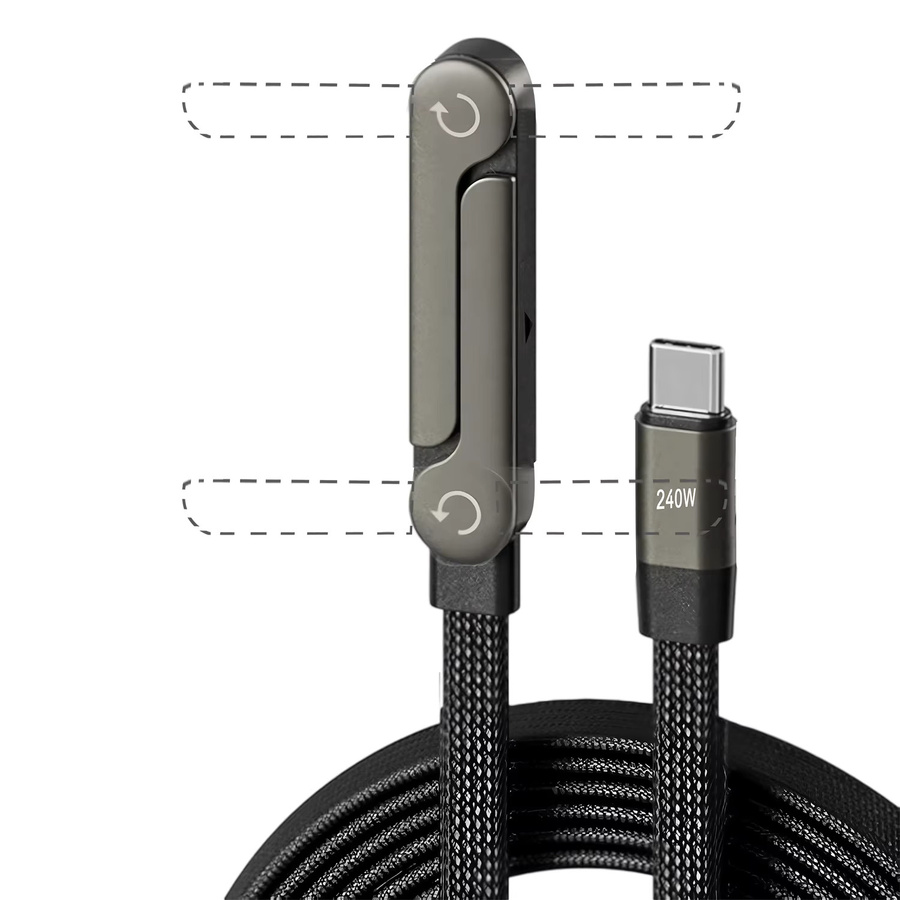 XIKCU Faltbarer Telefonständer in Schwarz mit 360 Grad drehbarem 2-in-1 USB-C Schnellladekabel für Handy und Tablet - Bild 6