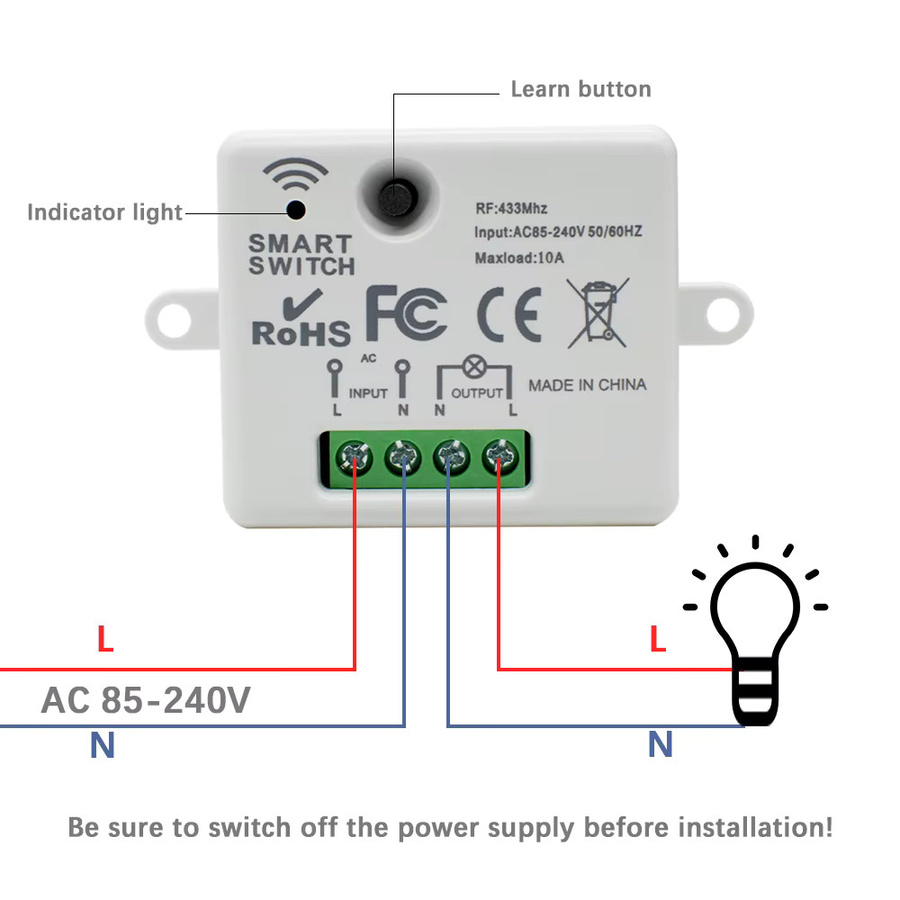 Scimagic-RC 1-Kanal Funkfernbedienungsschalter 433MHz RF-Empfänger-Controller Mini-Relaismodul in Weiß - Bild 3