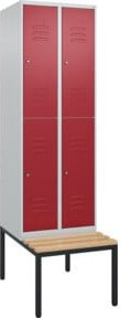 C+P Doppelstock-Spind Classic PLUS Sitzbank mit 2 Abteilen und Zylinderschloss, Sitzfläche aus Buche-Hartholz, B/T/H: 212,0 x 60,0 x 81,5 cm - Bild 1
