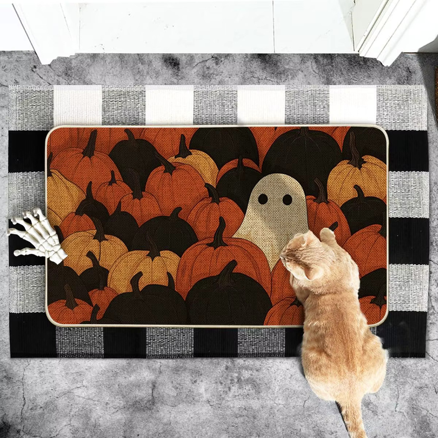 VIKAMA Ghost Pumpkin Halloween Fußmatte, rutschfest und waschbar, Orange, B/T: 60 x 40 cm - Bild 5