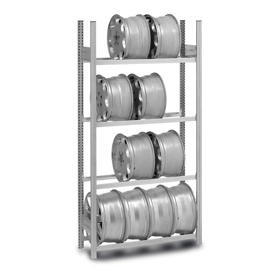 PROREGAL Felgenregal Stecksystem T-Profil Grundregal in Silber, H x B x T: 200 x 150 x 30 cm, 4 Ebenen, Fachlast 150 kg, verzinkt - Bild 2