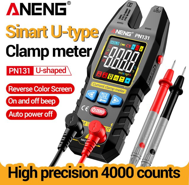 ANENG PN131 Digitales U-förmiges Klemmen-Multimeter in Schwarz, wiederaufladbarer Tester mit Amperemeter, Voltmeter, Widerstandsmessung und berührungsloser NCV-Spannungserkennung - Bild 1