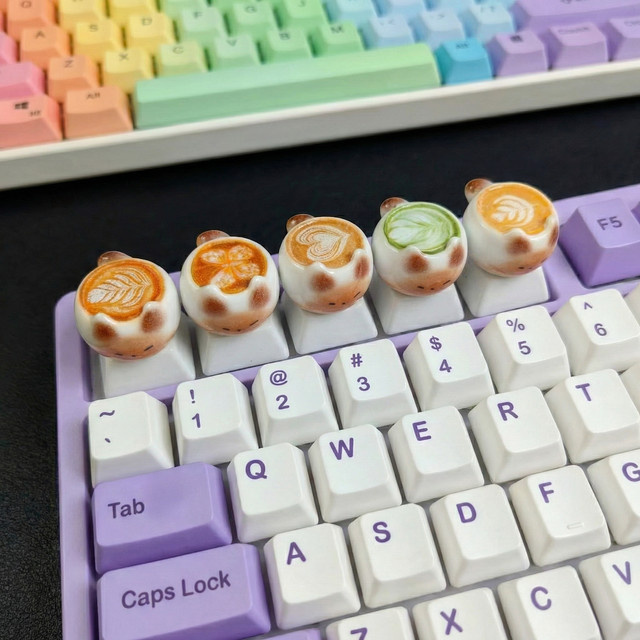 Kawaii Thai-Katzen Kaffee Cartoon PBT Tastenkappen für mechanische Tastaturen in Orange und Multicolour, DIY Anime Gaming Zubehör - Bild 1