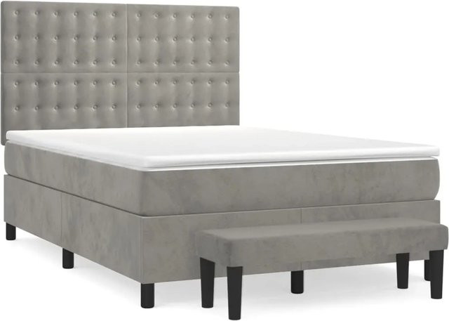 vidaXL Boxspringbett Hybrid mit Matratze und Kopfteil in Hellgrau, B/T/H: 140 x 200 x 118 cm - Bild 1