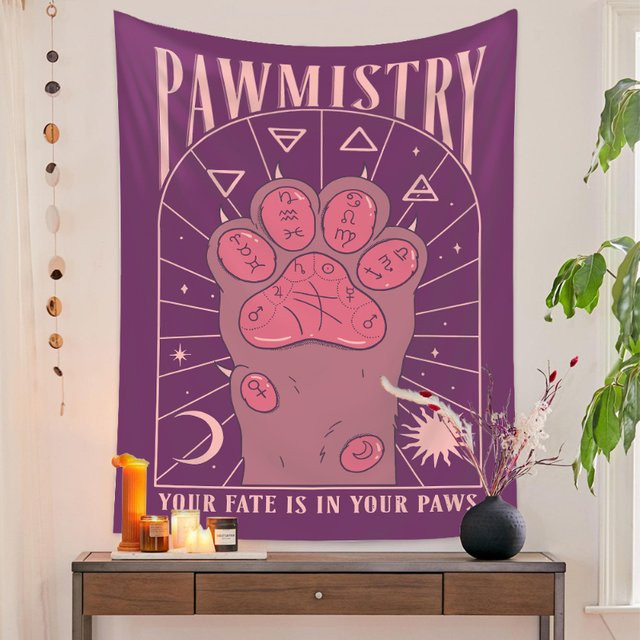VIKAMA Wandteppich Tarot-Katzenkrallen in Lila, Boho Wandbehang mit Astrologie-Motiv, B/H: 60 x 40 cm - Bild 1