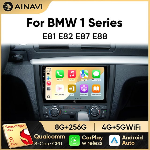 Ainavi Autoradio für BMW 1er Serie E81 E82 E87 E88 (2004 - 2012) mit kabellosem Carplay, Android Auto und HDMI-Ausgang in Schwarz - Bild 1