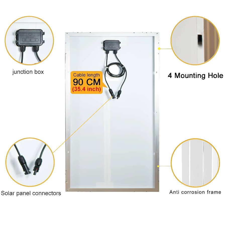 JINGYANGPV Monokristallines Solarpanel in Schwarz für 12 V Batterieladung mit 100 W bis 200 W und 18 V - Bild 4