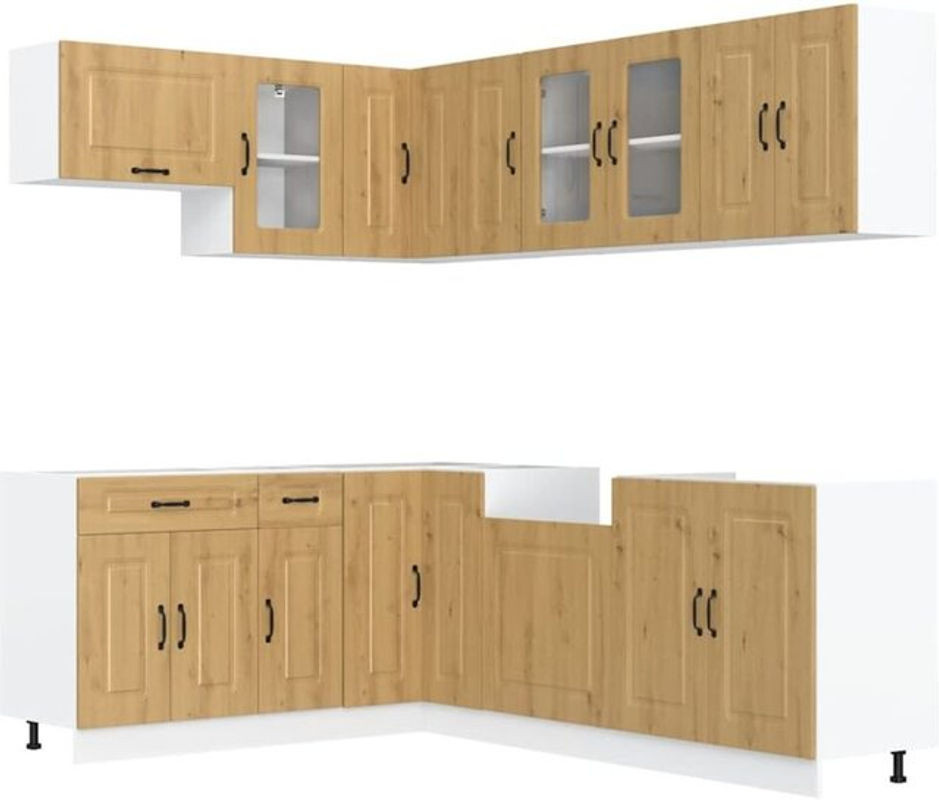 Vidaxl Küchenschrank-Set Kalmar in Eiche Natur und Braun im Landhausstil aus Holzwerkstoff und Glas mit Drehtüren - Bild 1