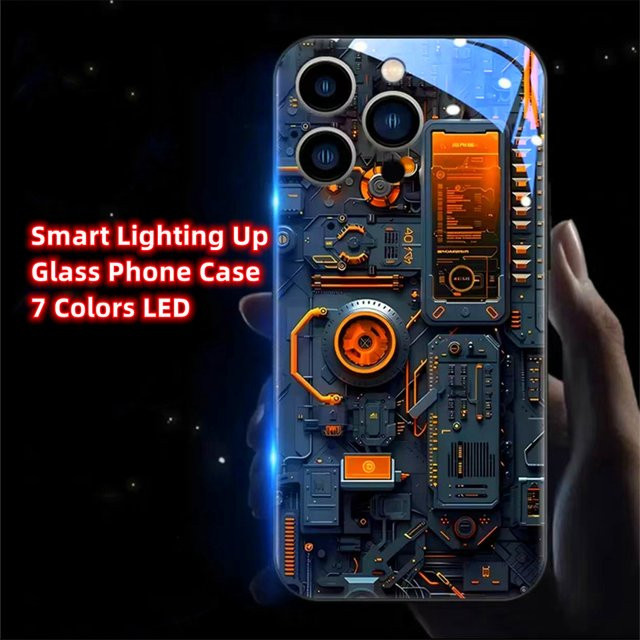 Schallgesteuerte LED-Blitzhülle für Apple iPhone 17 16 15 14 13 12 11 Pro Max Plus in Multicolour mit mechanischer Energie-Glasabdeckung - Bild 1