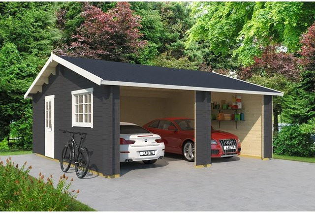 Lasita Maja Doppel-Holzgarage Falkland in Carbongrau mit Außenmaß B/T: 628,6 x 635 cm - Bild 1