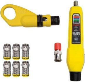 Klein Tools Koax Installations- und Testset Push On RG6 RG6Q mit Kabeltester, Gelb - Bild 1
