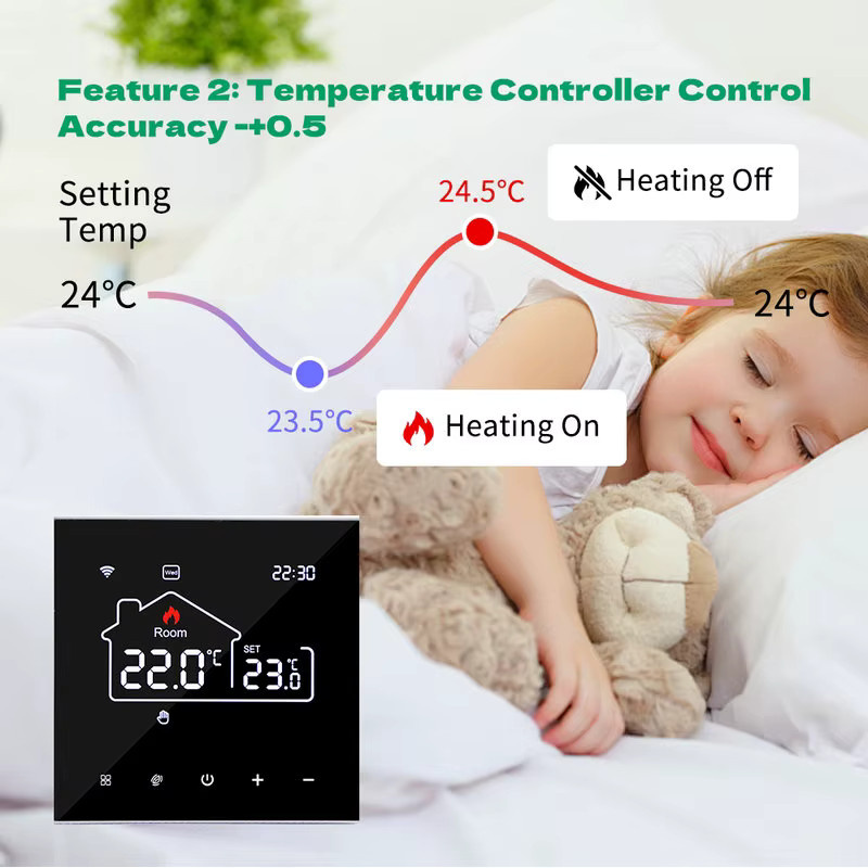 Tuya Smart Wifi Heizungsthermostat für Bodenheizung und Gasheizung in Schwarz mit App- und Sprachsteuerung für Google Home und Alexa - Bild 4