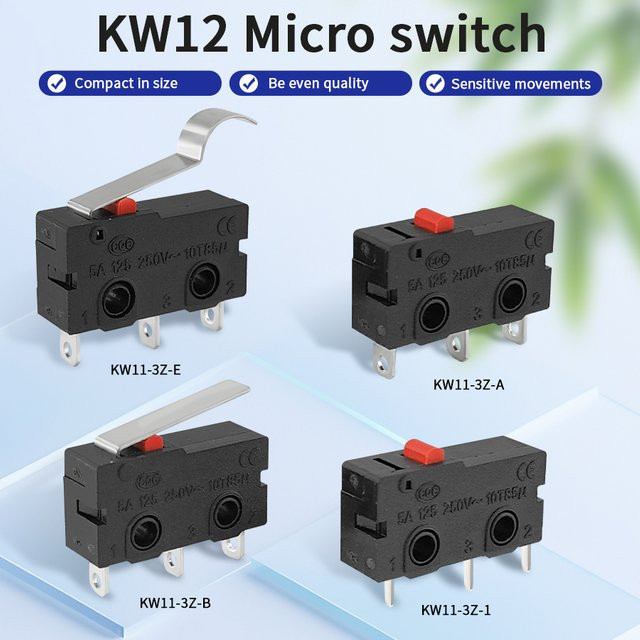 10 Stück GGBEE Mikro-Endschalter KW12, 3 Pins, 1 NC 1 NO, AC 250 V 5 A, Mini-Mikroschalter mit Kontakttaste - Bild 1