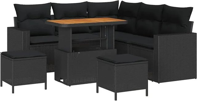 vidaXL Garten-Sofa-Set 8-teilig in Schwarz aus Poly-Rattan und Stahl mit Polstern in U-Form - Bild 1