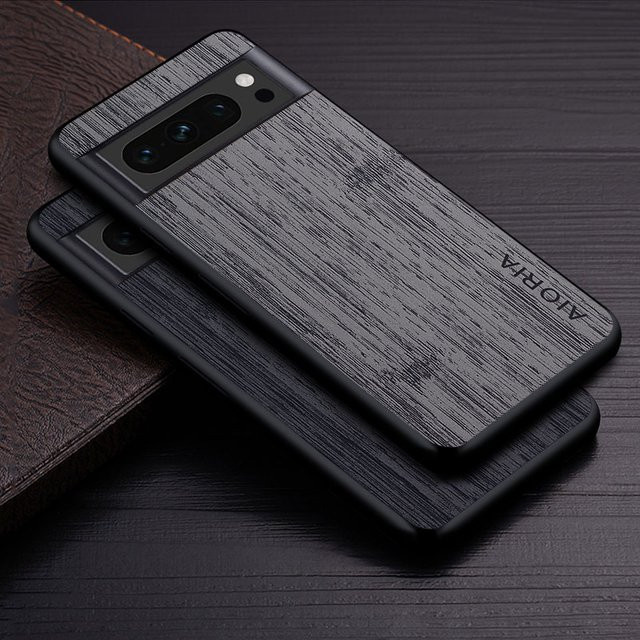 Luxus Handyhülle aus Leder im Bambusholzmuster für Google Pixel 8 Pro und Google Pixel 8 in Grau - Bild 1