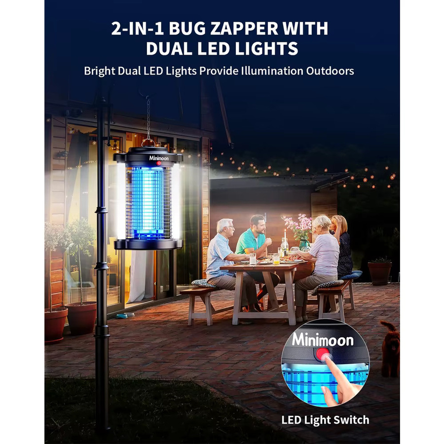 Minimoon Bug Zapper Outdoor-Mückenvernichter mit Dual-LED-Licht, 15 W elektrische Fliegenfalle in Schwarz, IPX4 wassergeschützt - Bild 2