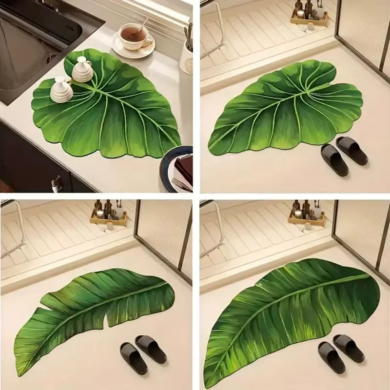 VIKAMA Badezimmermatte Green Leaf in Grün, wasserabsorbierend, schnell trocknend und rutschfest, B/T: 60 x 40 cm - Bild 2