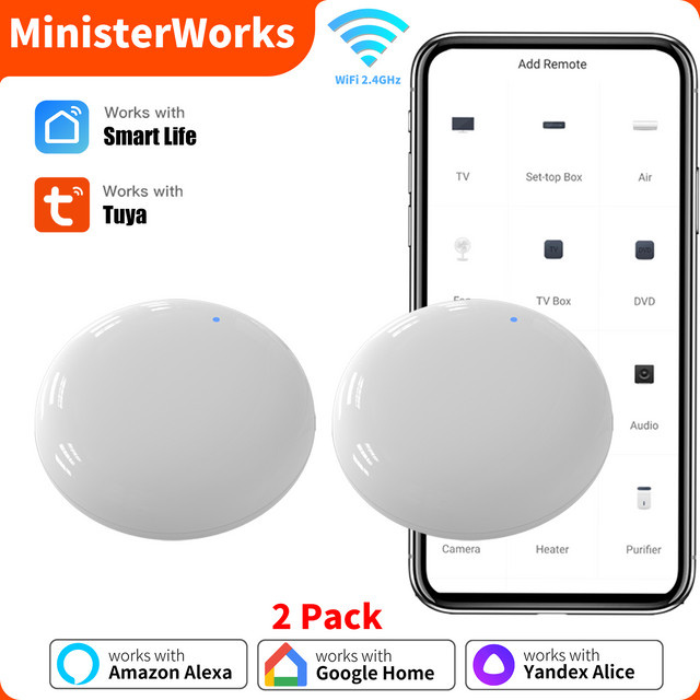 Tuya WiFi IR Smart Home Fernbedienung im 2er Pack, Weiß, kompatibel mit Alexa, Google und Yandex Alice zur Steuerung von TV, DVD, Audio und Klimaanlage via App - Bild 1