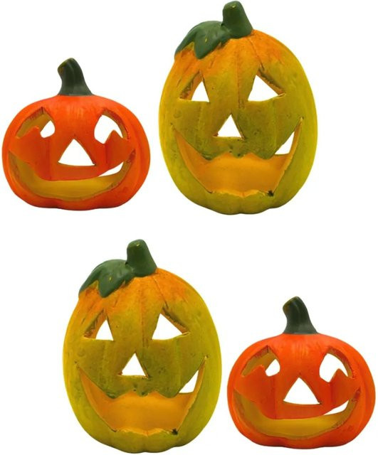 4er Set Kürbis Deko Laternen von Dekohelden24 in Orange und Grün, Keramik Teelichthalter für Halloween und Herbst, B/T/H: 8 x 8 x 8 cm - Bild 1