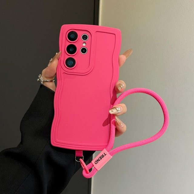 Samsung Handyhülle mit Wellenmuster und Lanyard aus weichem TPU in Pink für Galaxy S24 S23 S22 S2 Ultra Plus A16 A6 A4 5G - Bild 1