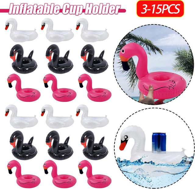 Shunmaii Aufblasbarer Schwanen-Getränkehalter aus PVC in Pink für Schwimmbadpartys - Bild 1