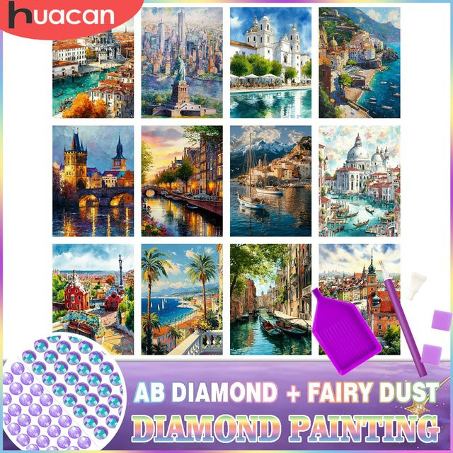 HUACAN Diamant-Mosaik 5D Kunstgemälde Küstenlandschaft mit AB-Steinen in Multicolour, B: 30,0 cm, H: 20,0 cm - Bild 1