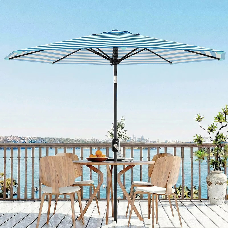 HiMISS Windbeständiger Outdoor-Terrassenschirm mit Neigefunktion und Kurbel in Blau und Weiß, Höhe: 225 cm - Bild 5