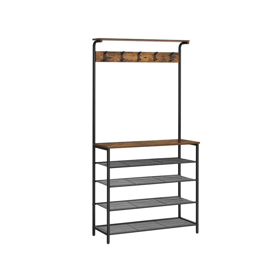 Vasagle Garderobenständer im industriellen Chic mit 5 Ebenen, Braun-Schwarz, B/T/H: 80 x 32,2 x 182 cm - Bild 2