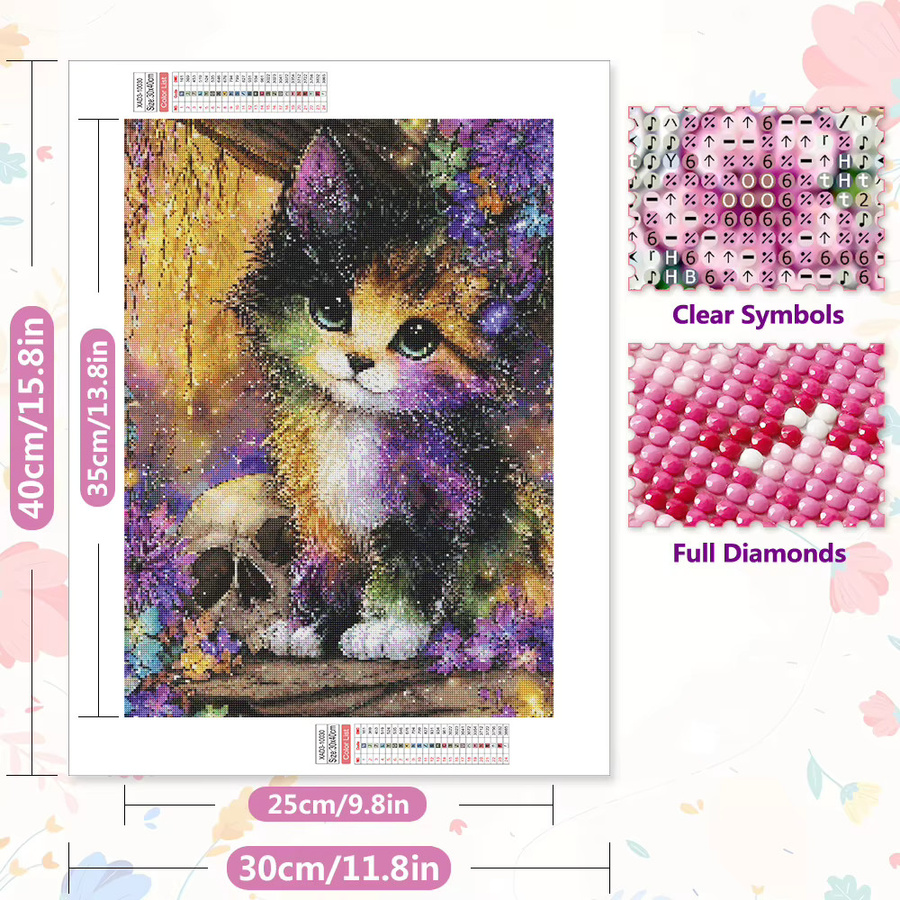 EverShine DIY 5D Diamant Malerei Katze Mosaik Skelett mit runden Steinen, Mehrfarbig, Breite: 30,0 cm, Höhe: 20,0 cm - Bild 2